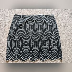 LOFT Black and White Embellished Mini Pencil Skirt